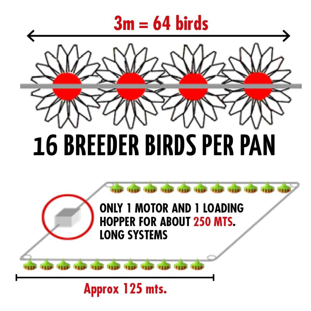 Only 1 motor and 1 loading hopper for about 250 mts. long systems