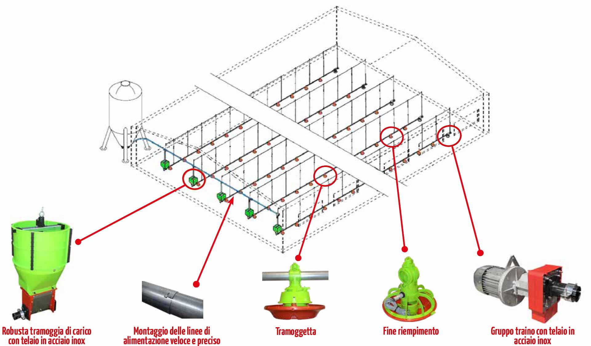 Componenti principali impianto alimentazione avicoli